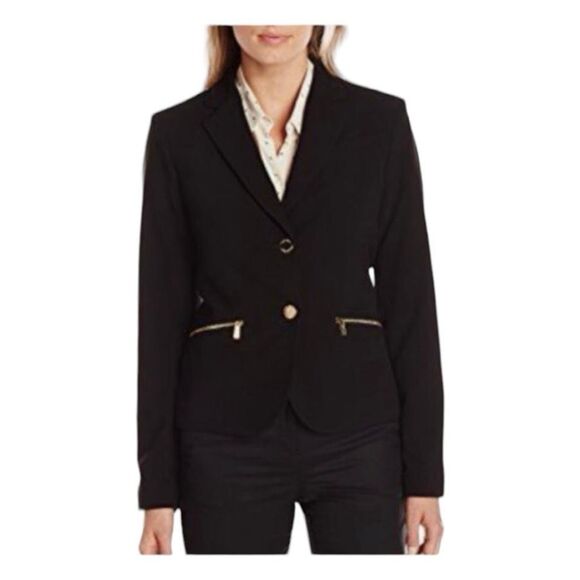 Calvin Klein Tailored Blazer Black Two Button Structured Fitted Classic 12 - Picture 1 of 6